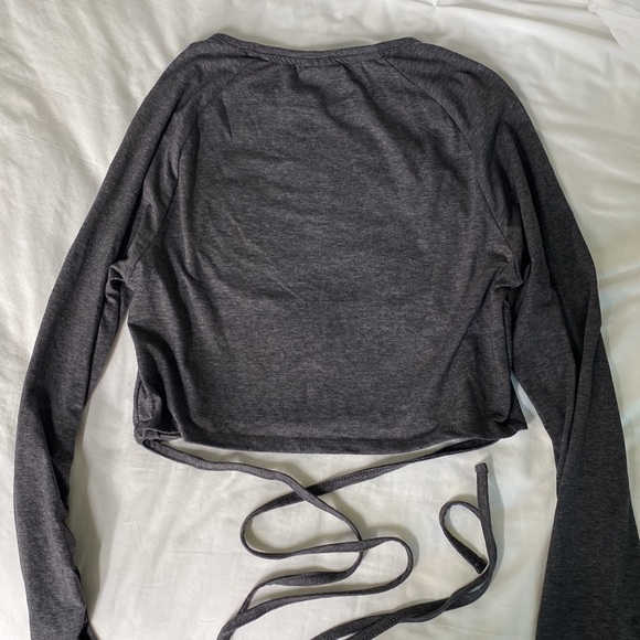 GYMSHARK Long Sleeve Ribbon Crop Top - Charcoal Marl - Large BRAND NEW - Picture 5 of 13